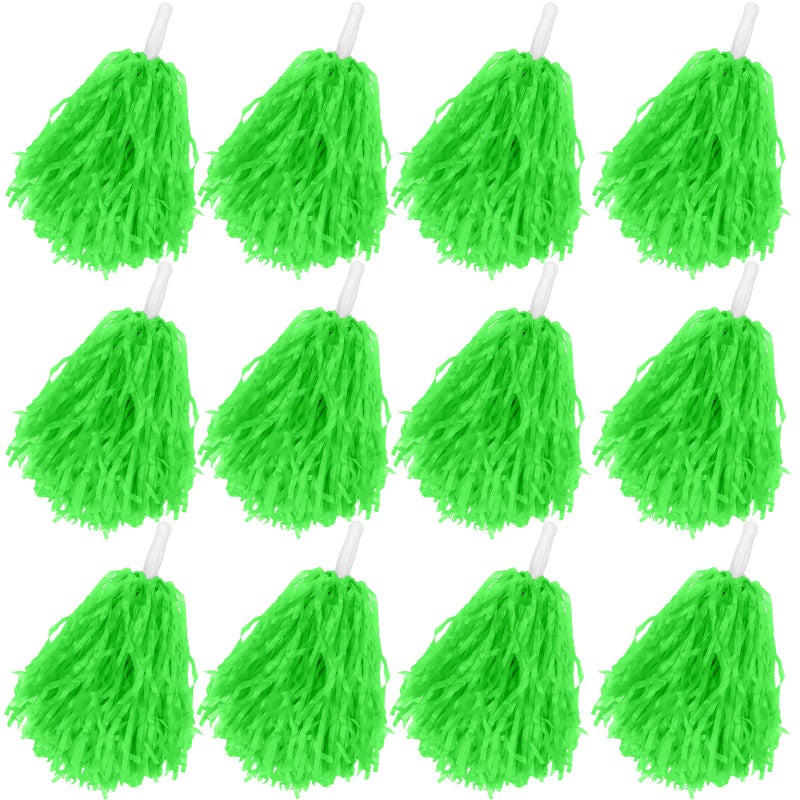 Faxco 12Pack Plastic Pom Poms Cheerleading Pom Poms Sports Dance Cheer Plastic Pom Pom for Rooters,Cheering Squard,Cheering Team (Green) - Image 1